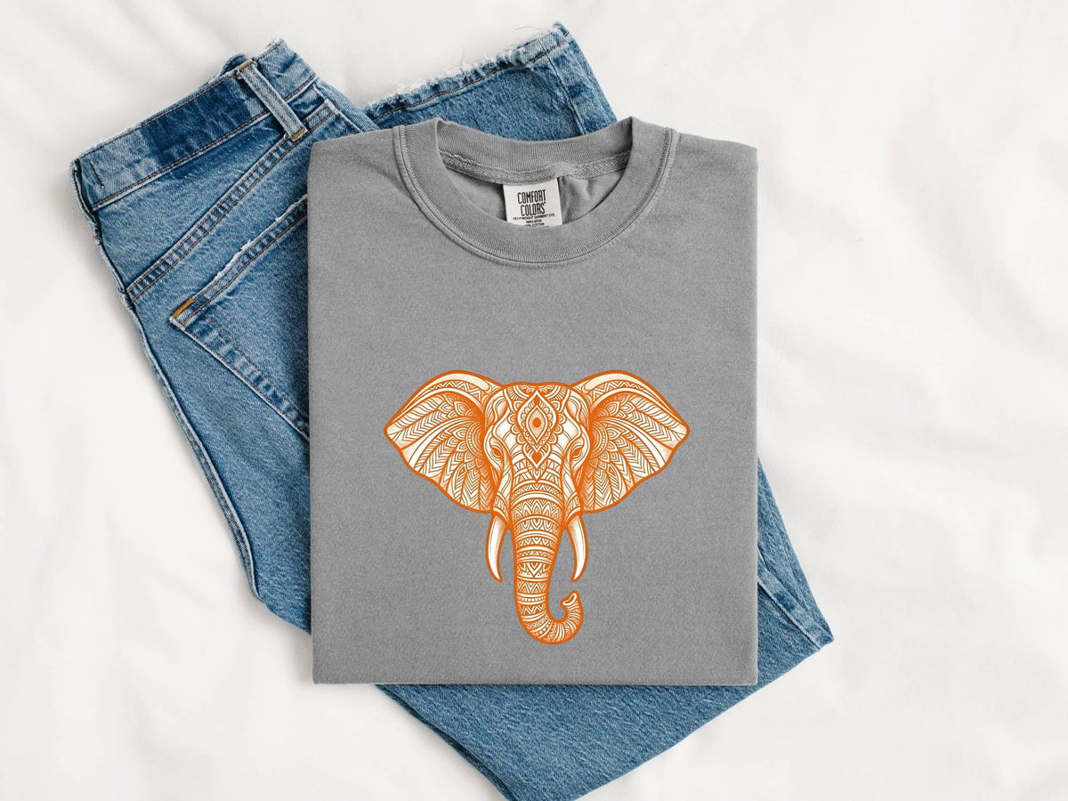 Elephant Mandala Shirt, Orange Boho Elephant Graphic Tee