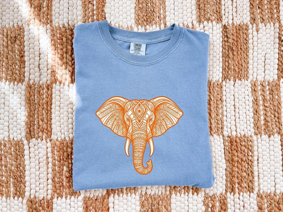 Elephant Mandala Shirt, Orange Boho Elephant Graphic Tee