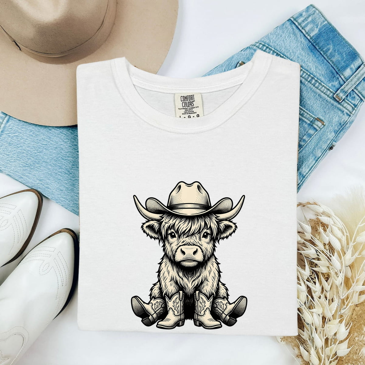 Highland Cow Cowboy Shirt, Cute Western Baby Cow Tee