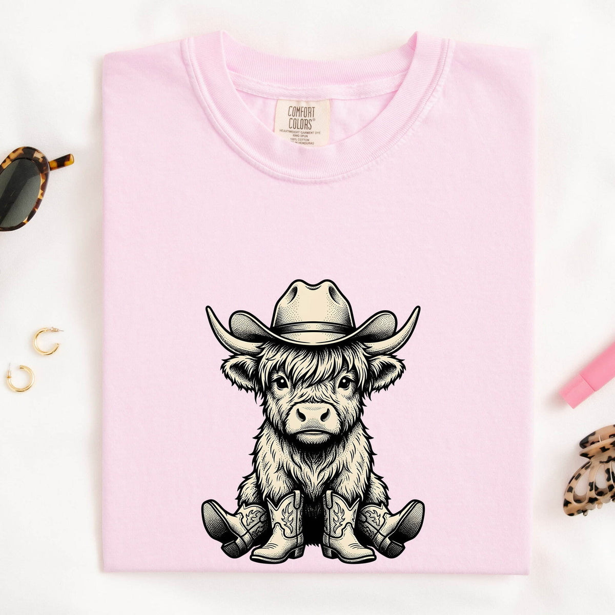 Highland Cow Cowboy Shirt, Cute Western Baby Cow Tee