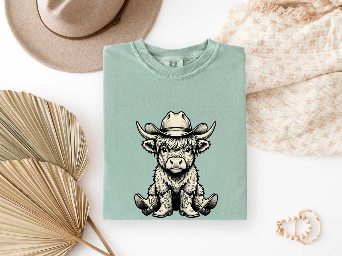 Highland Cow Cowboy Shirt, Cute Western Baby Cow Tee