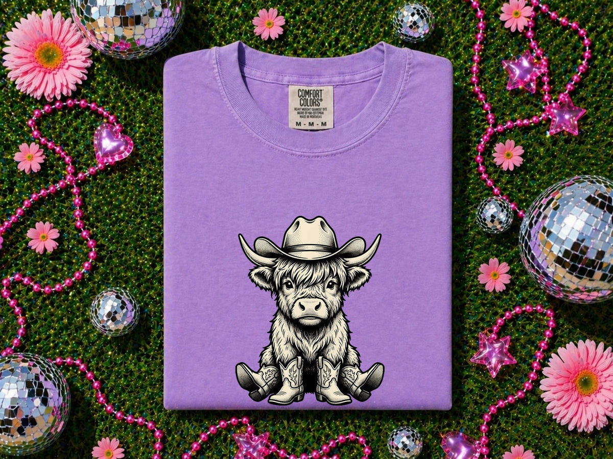 Highland Cow Cowboy Shirt, Cute Western Baby Cow Tee
