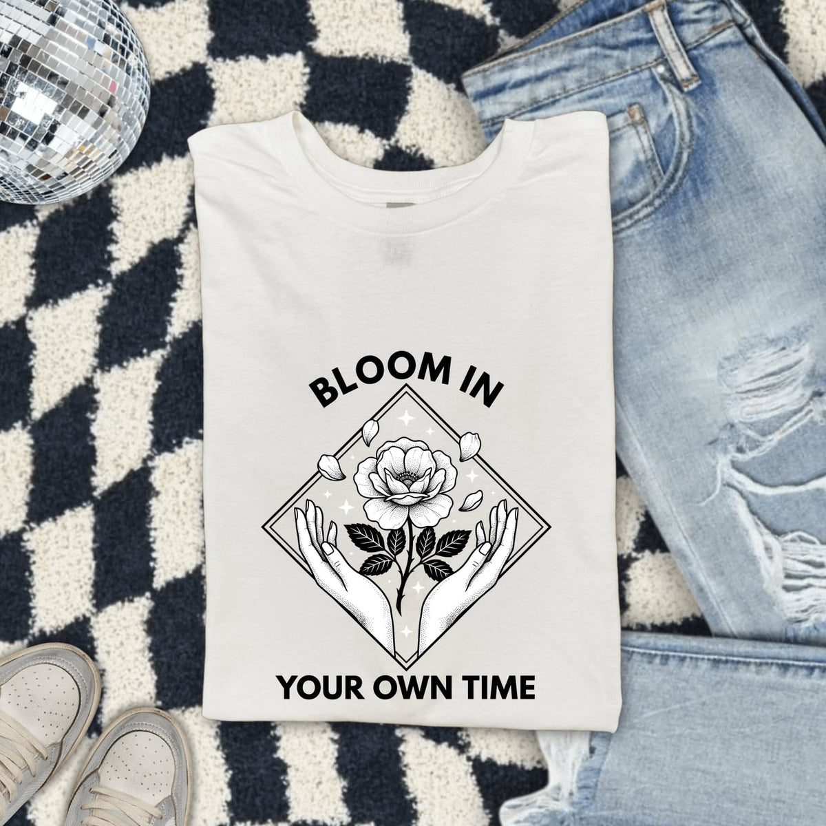 Bloom in Your Own Time Shirt, Inspirational Floral Graphic Tee