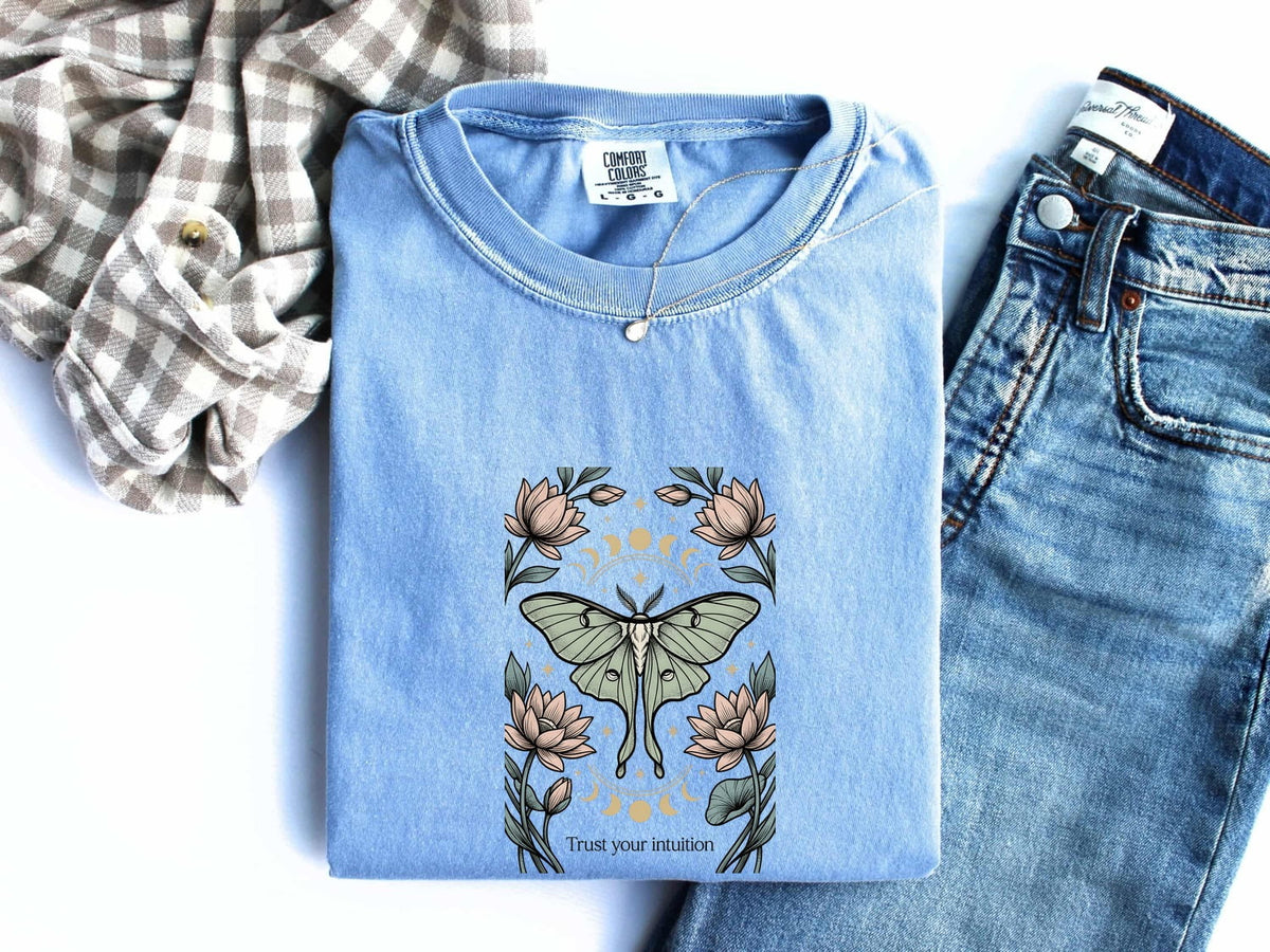 Luna Moth Shirt, Trust Your Intuition Floral Tee