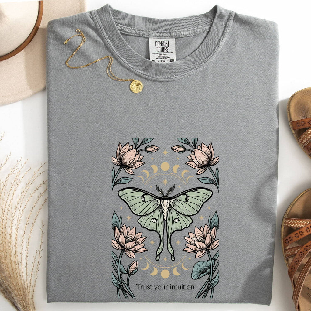 Luna Moth Shirt, Trust Your Intuition Floral Tee