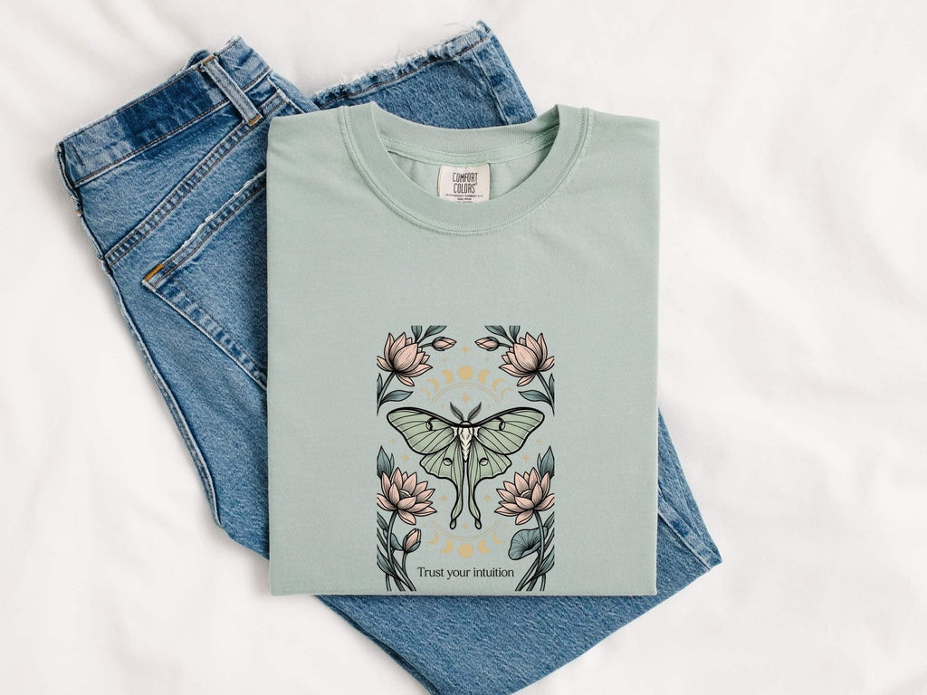 Luna Moth Shirt, Trust Your Intuition Floral Tee