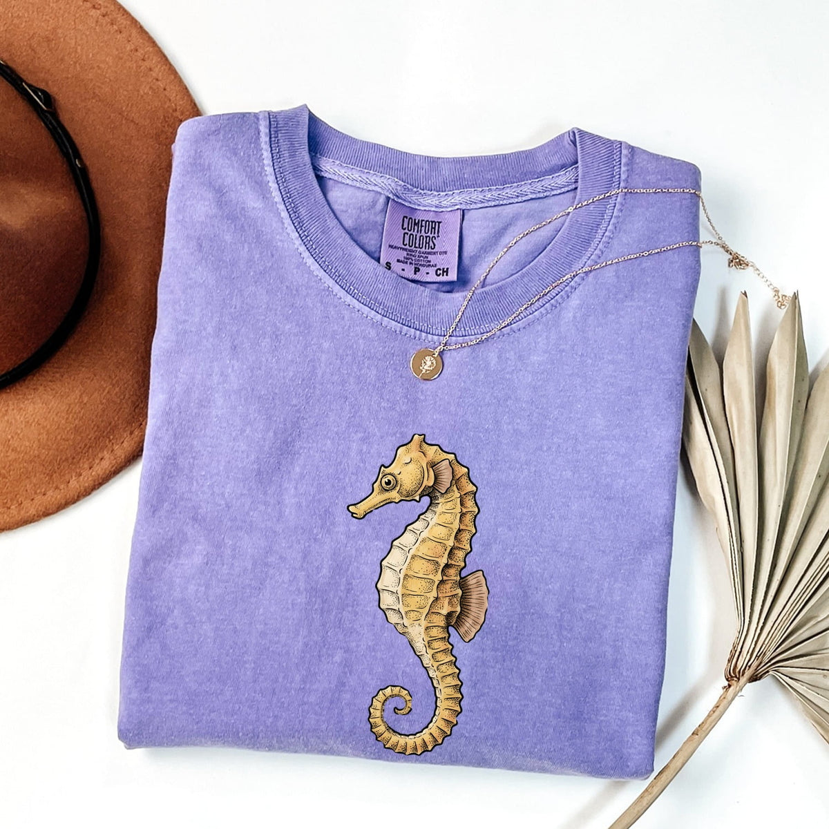 Seahorse Shirt, Golden Ocean Lover Graphic Tee