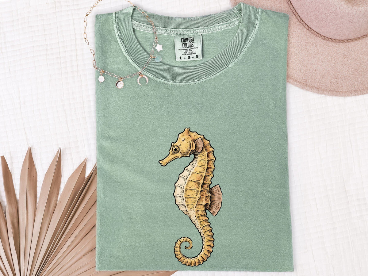 Seahorse Shirt, Golden Ocean Lover Graphic Tee