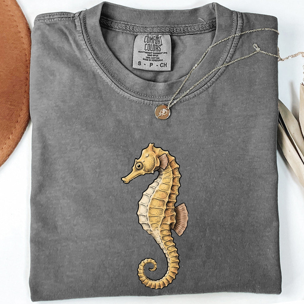 Seahorse Shirt, Golden Ocean Lover Graphic Tee