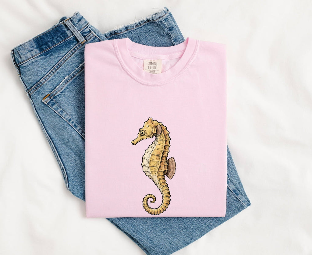Seahorse Shirt, Golden Ocean Lover Graphic Tee