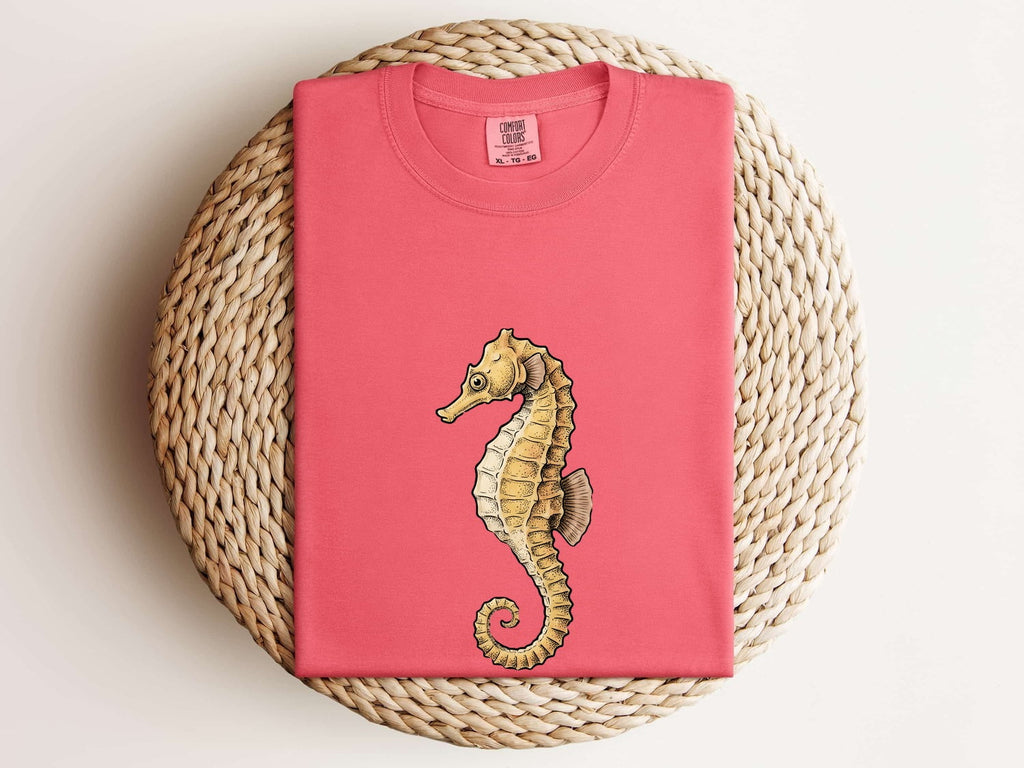 Seahorse Shirt, Golden Ocean Lover Graphic Tee