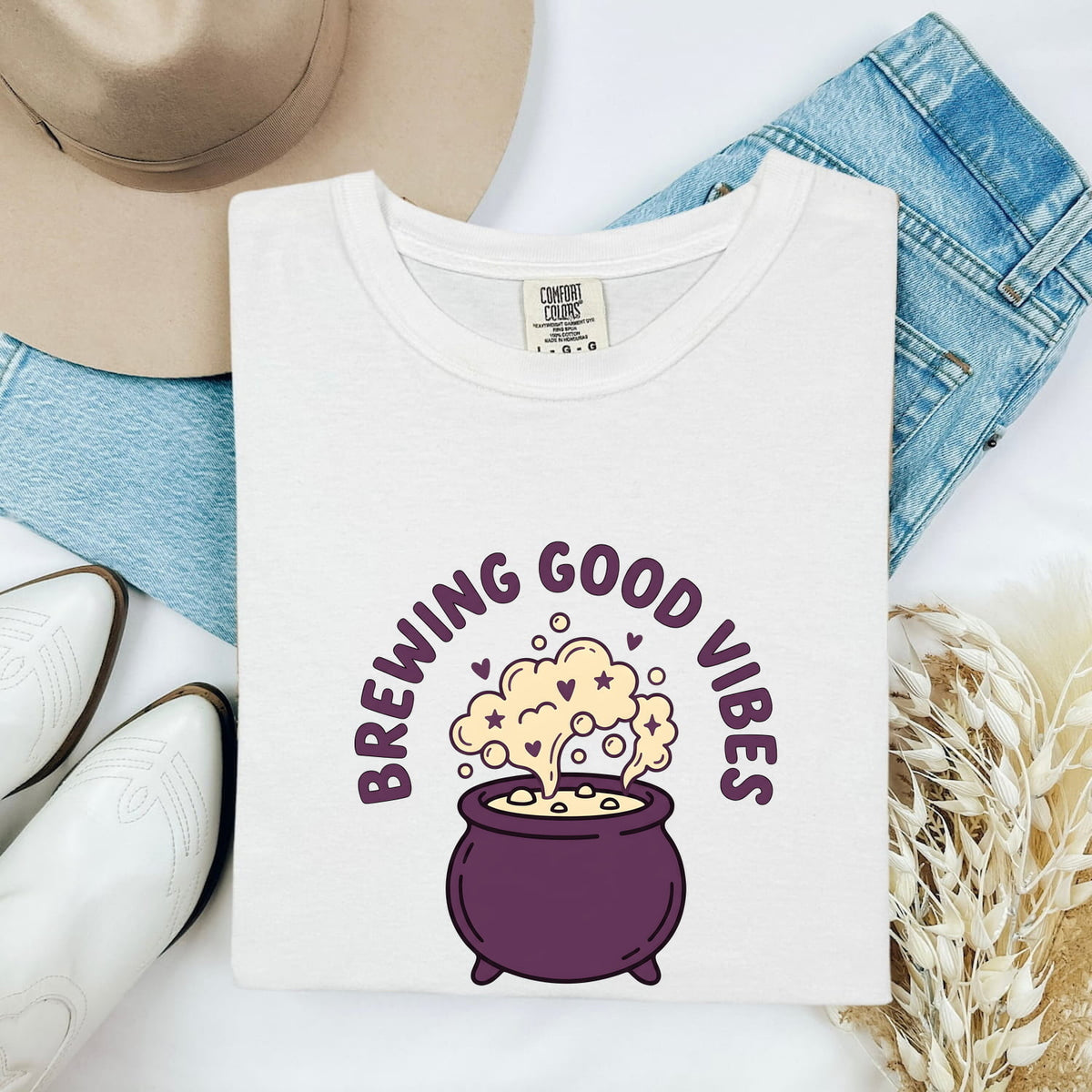 Brewing Good Vibes Shirt, Cute Cauldron Graphic Tee