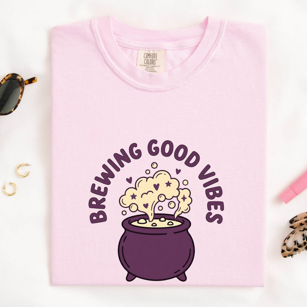 Brewing Good Vibes Shirt, Cute Cauldron Graphic Tee