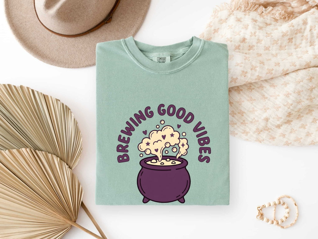 Brewing Good Vibes Shirt, Cute Cauldron Graphic Tee