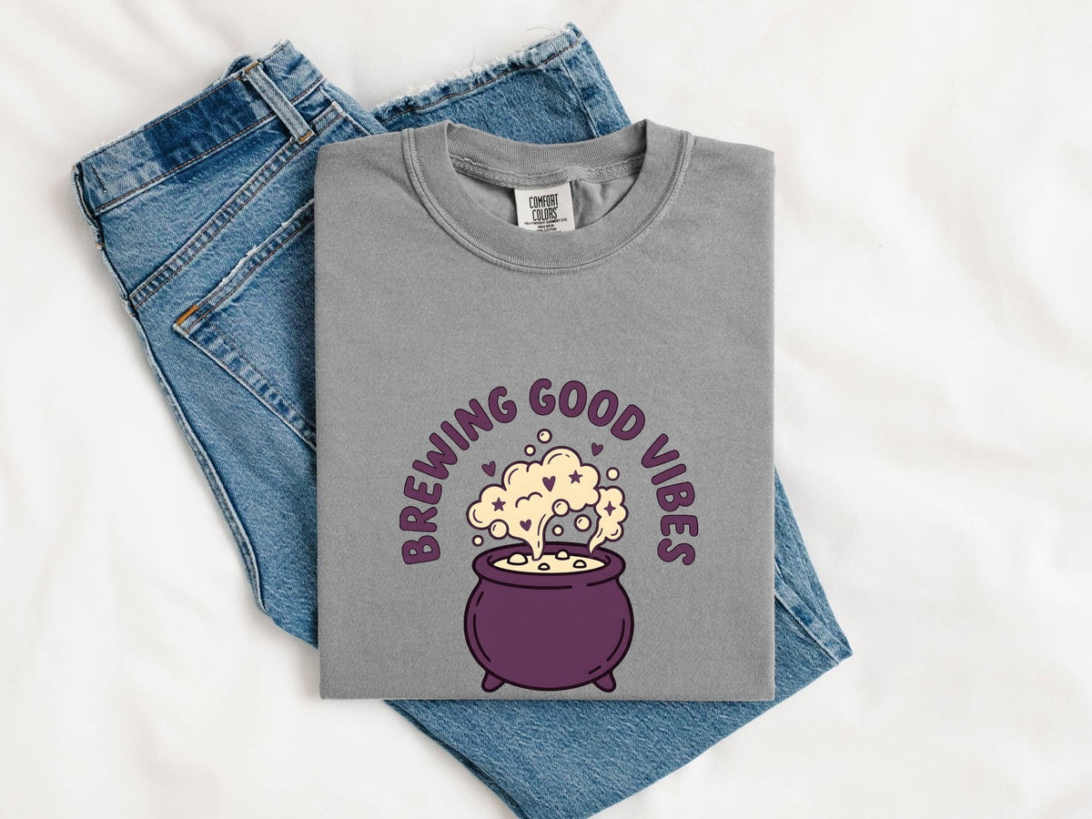 Brewing Good Vibes Shirt, Cute Cauldron Graphic Tee