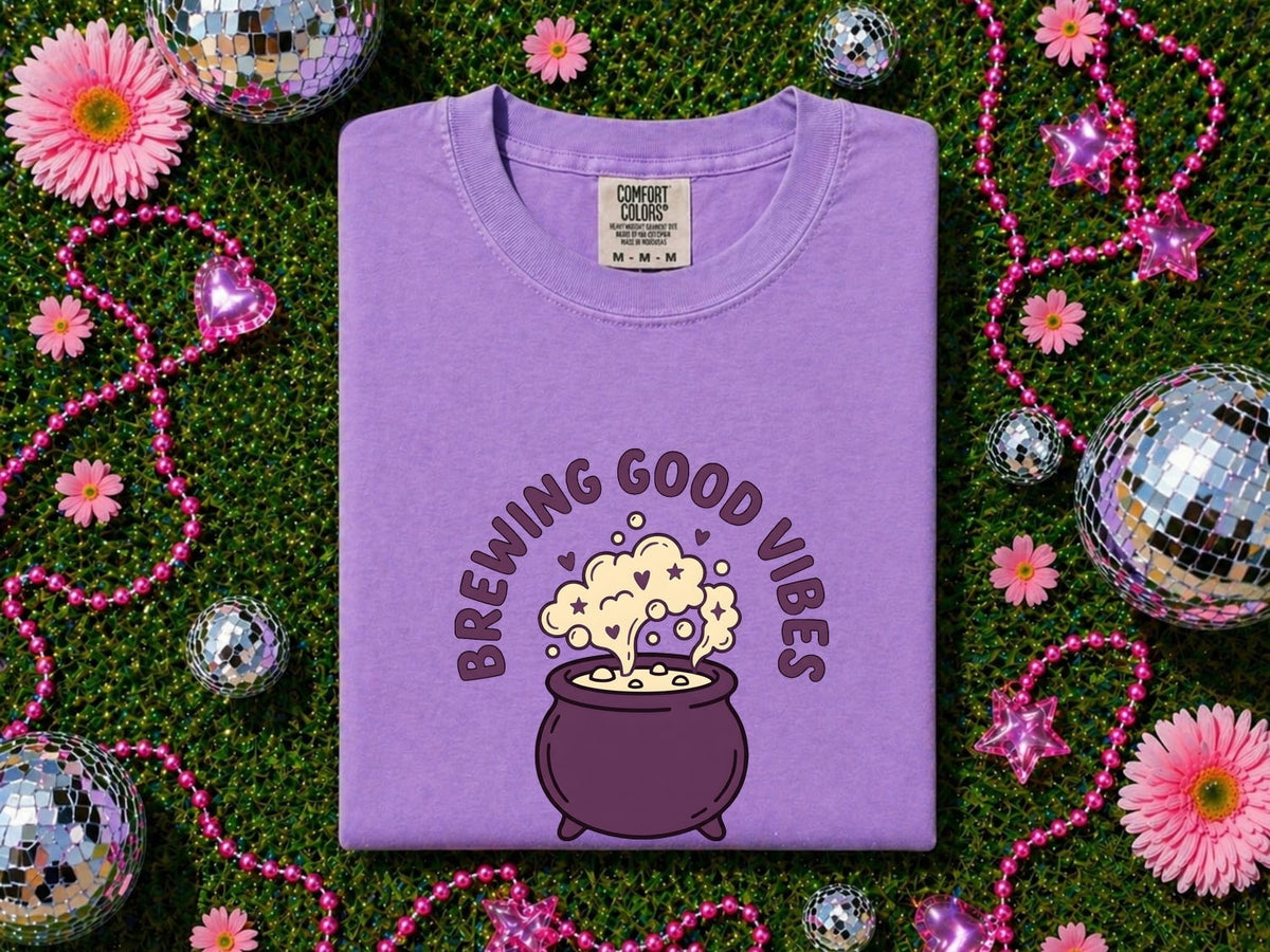 Brewing Good Vibes Shirt, Cute Cauldron Graphic Tee