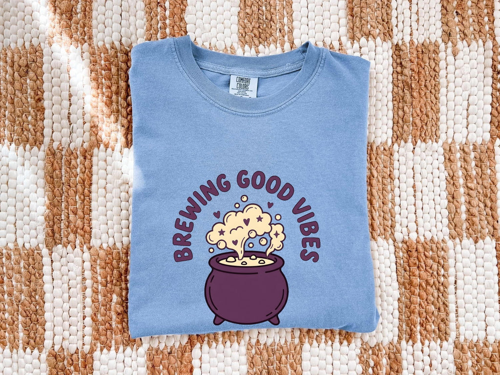 Brewing Good Vibes Shirt, Cute Cauldron Graphic Tee