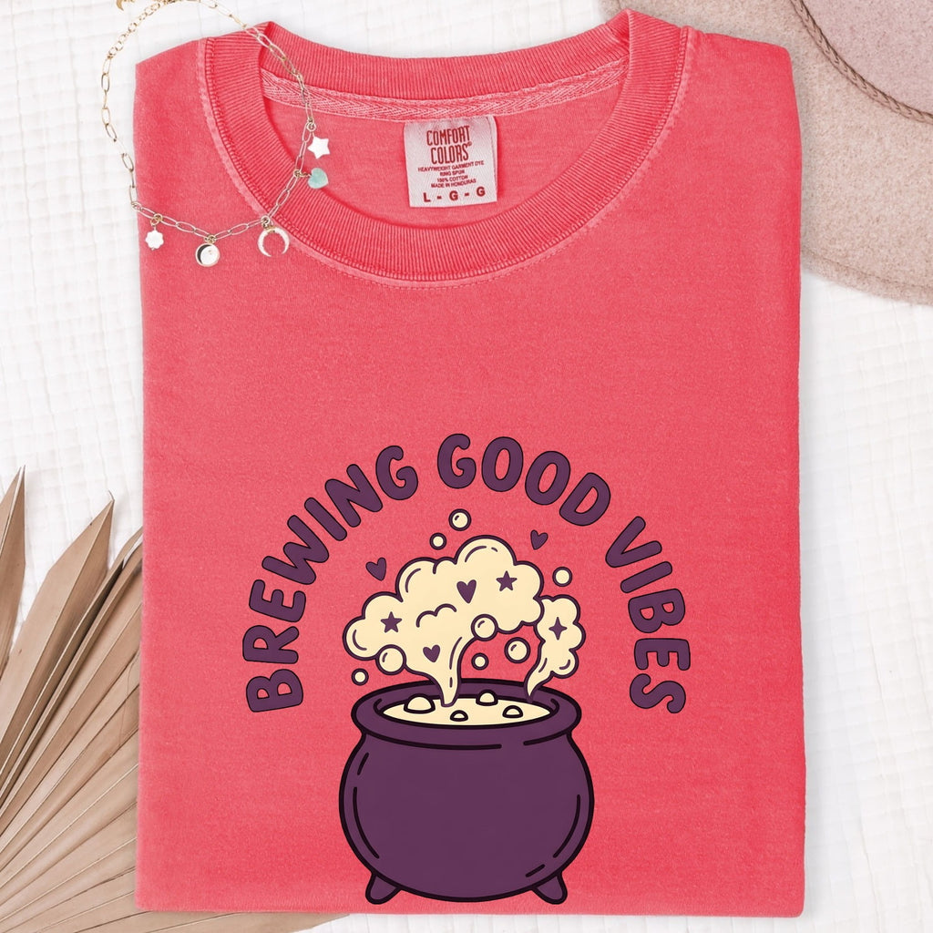 Brewing Good Vibes Shirt, Cute Cauldron Graphic Tee