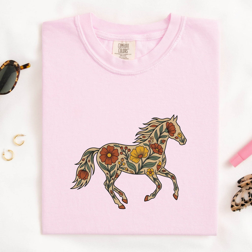 Floral Horse Shirt, Boho Equestrian Graphic Tee