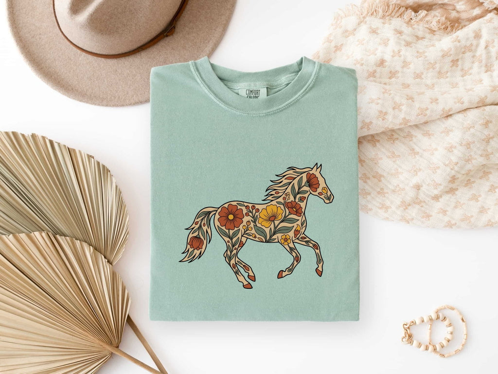 Floral Horse Shirt, Boho Equestrian Graphic Tee