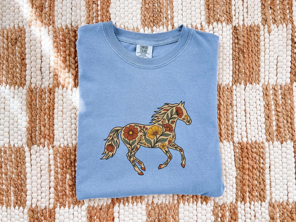 Floral Horse Shirt, Boho Equestrian Graphic Tee