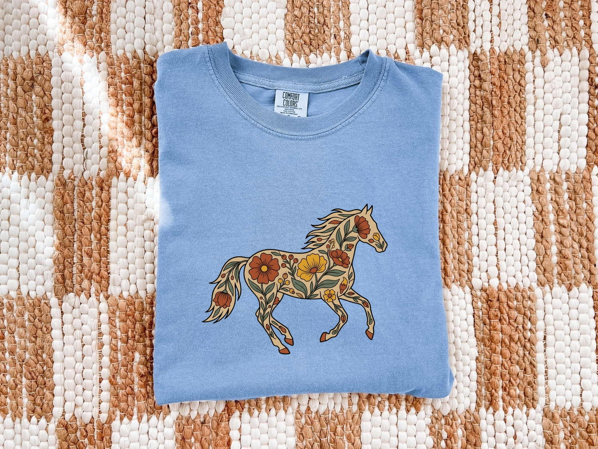 Floral Horse Shirt, Boho Equestrian Graphic Tee