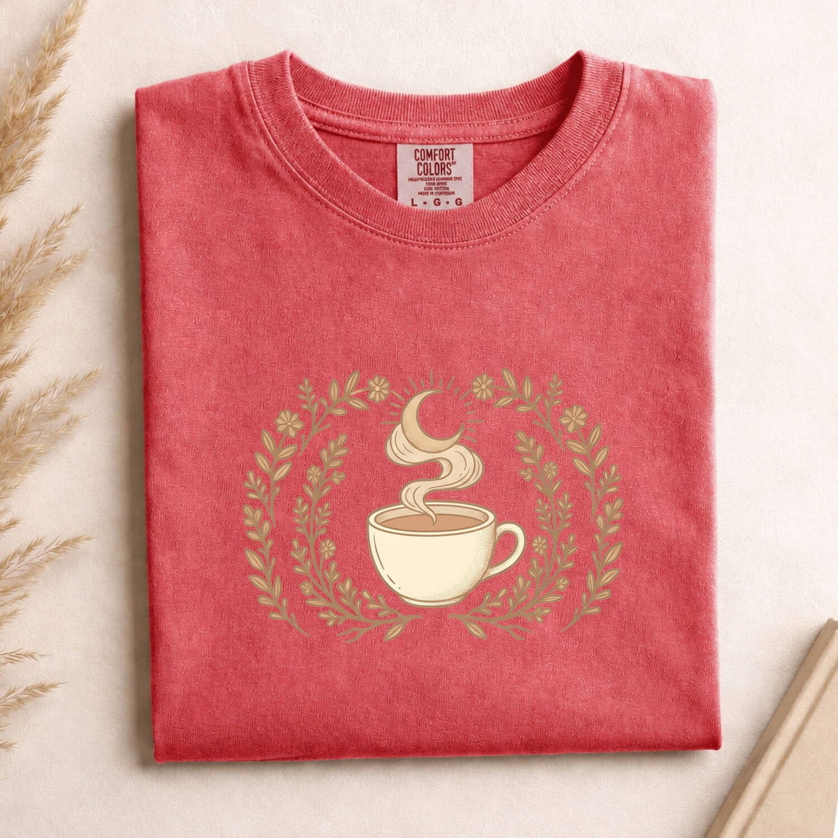 Boho Coffee Shirt, Celestial Moon & Floral Graphic Tee