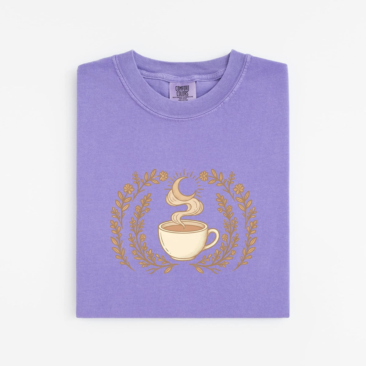 Boho Coffee Shirt, Celestial Moon & Floral Graphic Tee