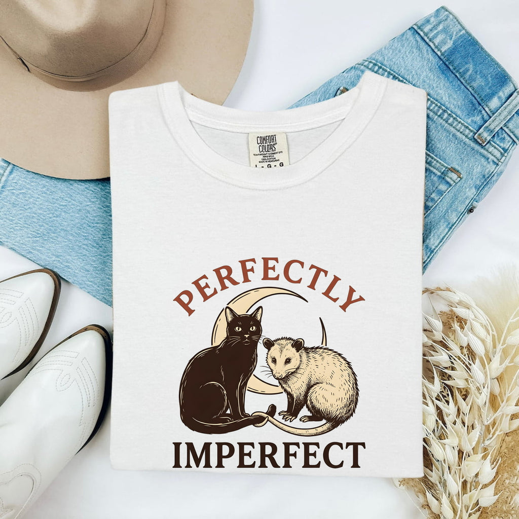 Perfectly Imperfect Shirt, Cute Cat & Possum Graphic Tee