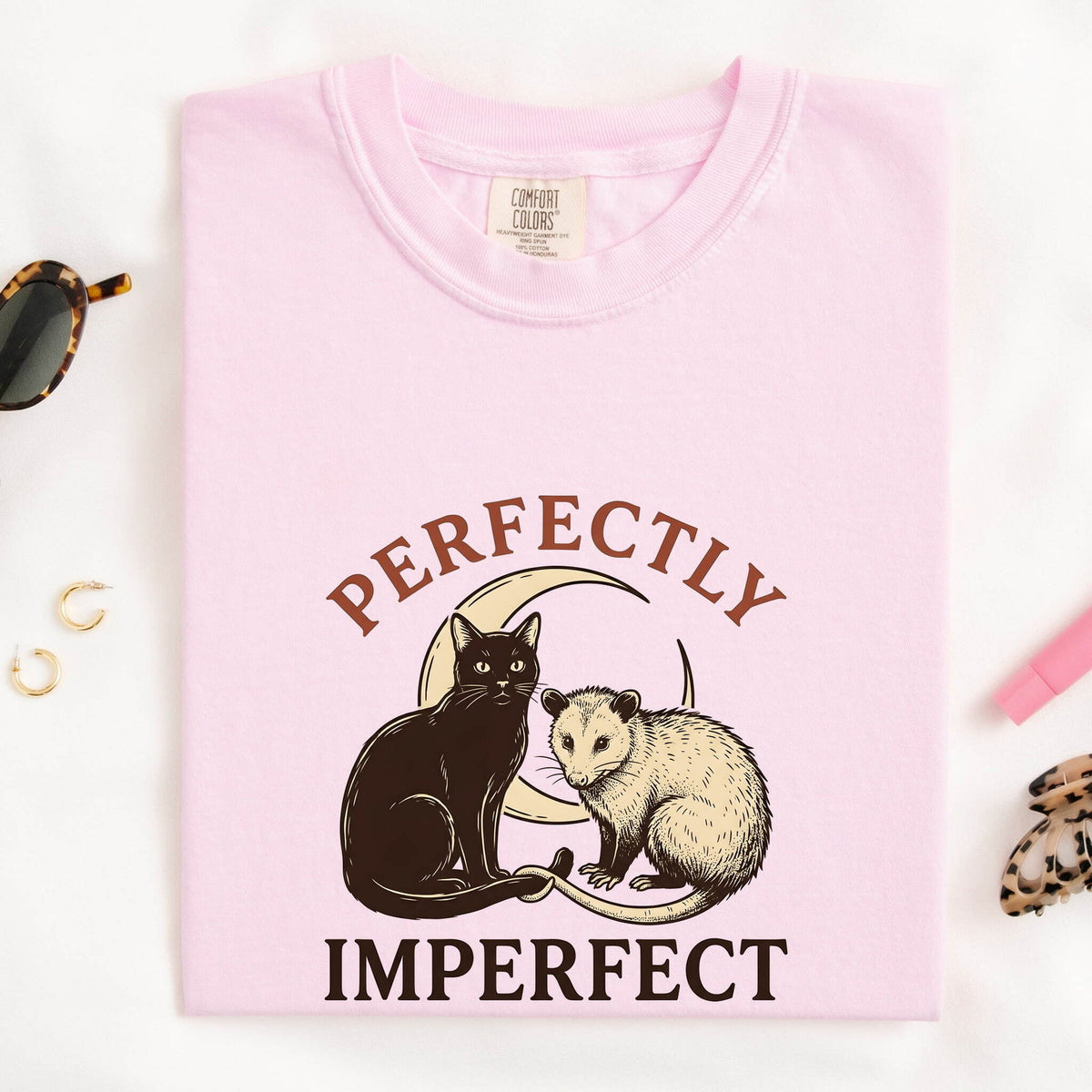 Perfectly Imperfect Shirt, Cute Cat & Possum Graphic Tee