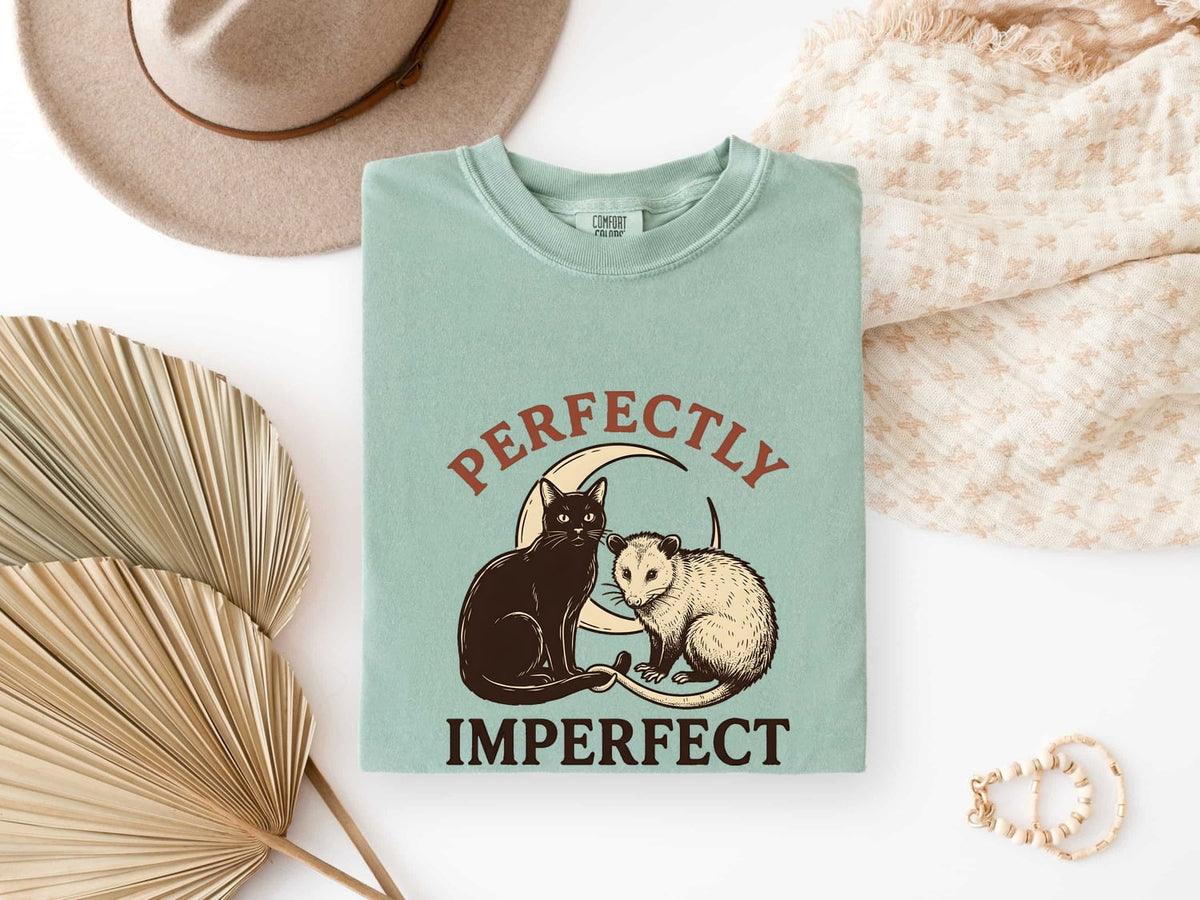 Perfectly Imperfect Shirt, Cute Cat & Possum Graphic Tee