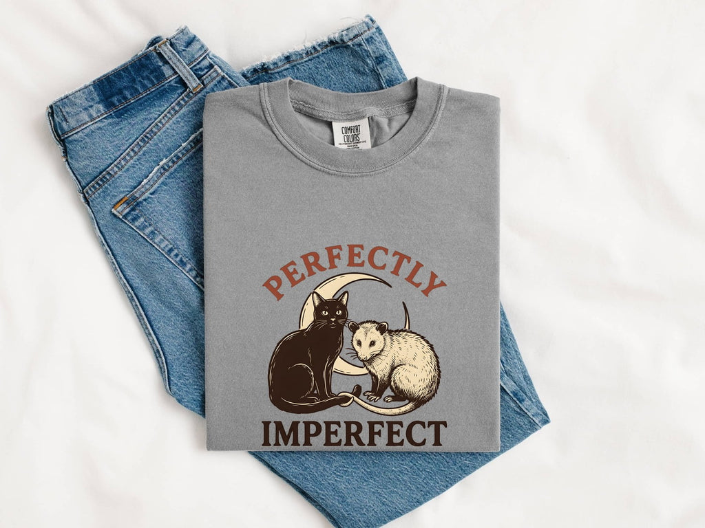 Perfectly Imperfect Shirt, Cute Cat & Possum Graphic Tee