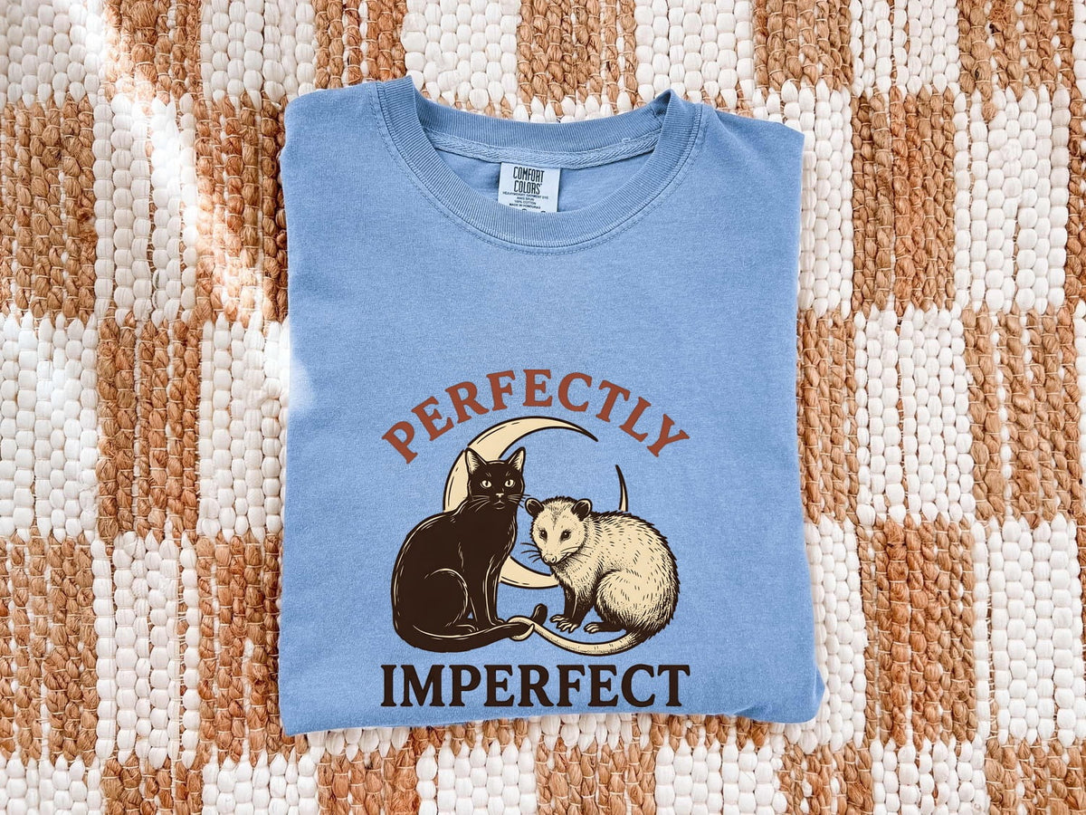 Perfectly Imperfect Shirt, Cute Cat & Possum Graphic Tee
