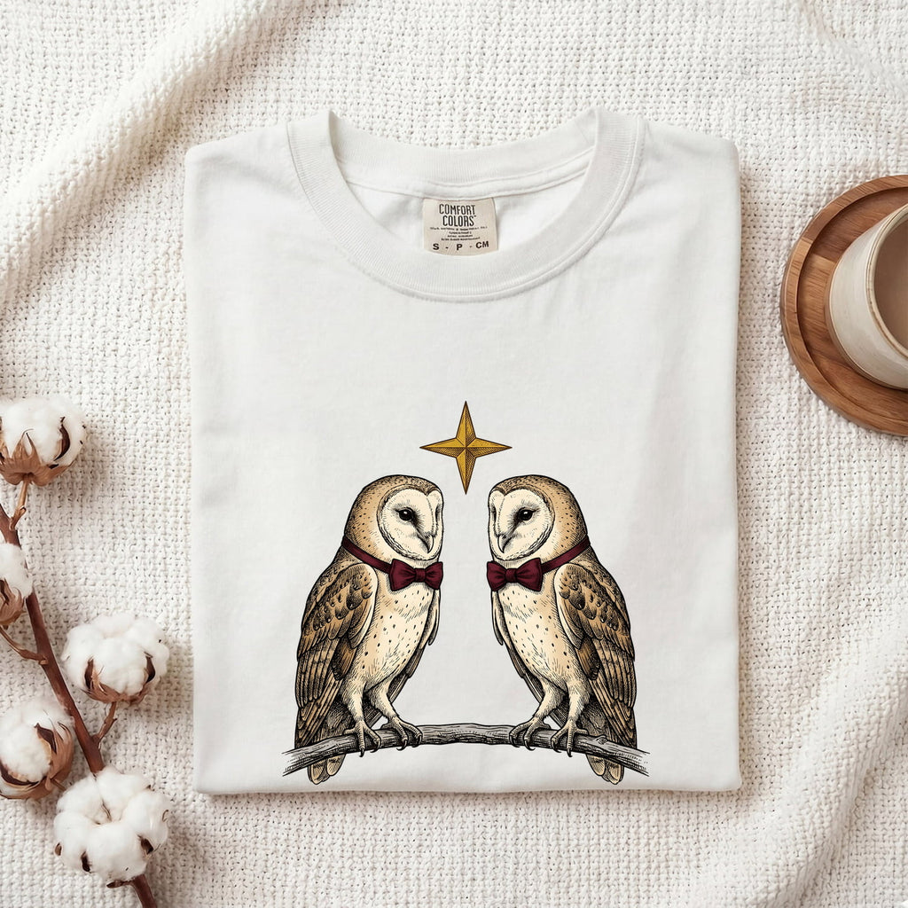 Barn Owl Couple Shirt, Vintage Woodland Bird Graphic Tee