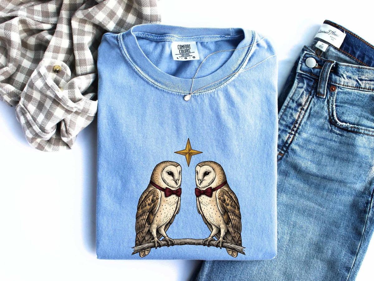 Barn Owl Couple Shirt, Vintage Woodland Bird Graphic Tee