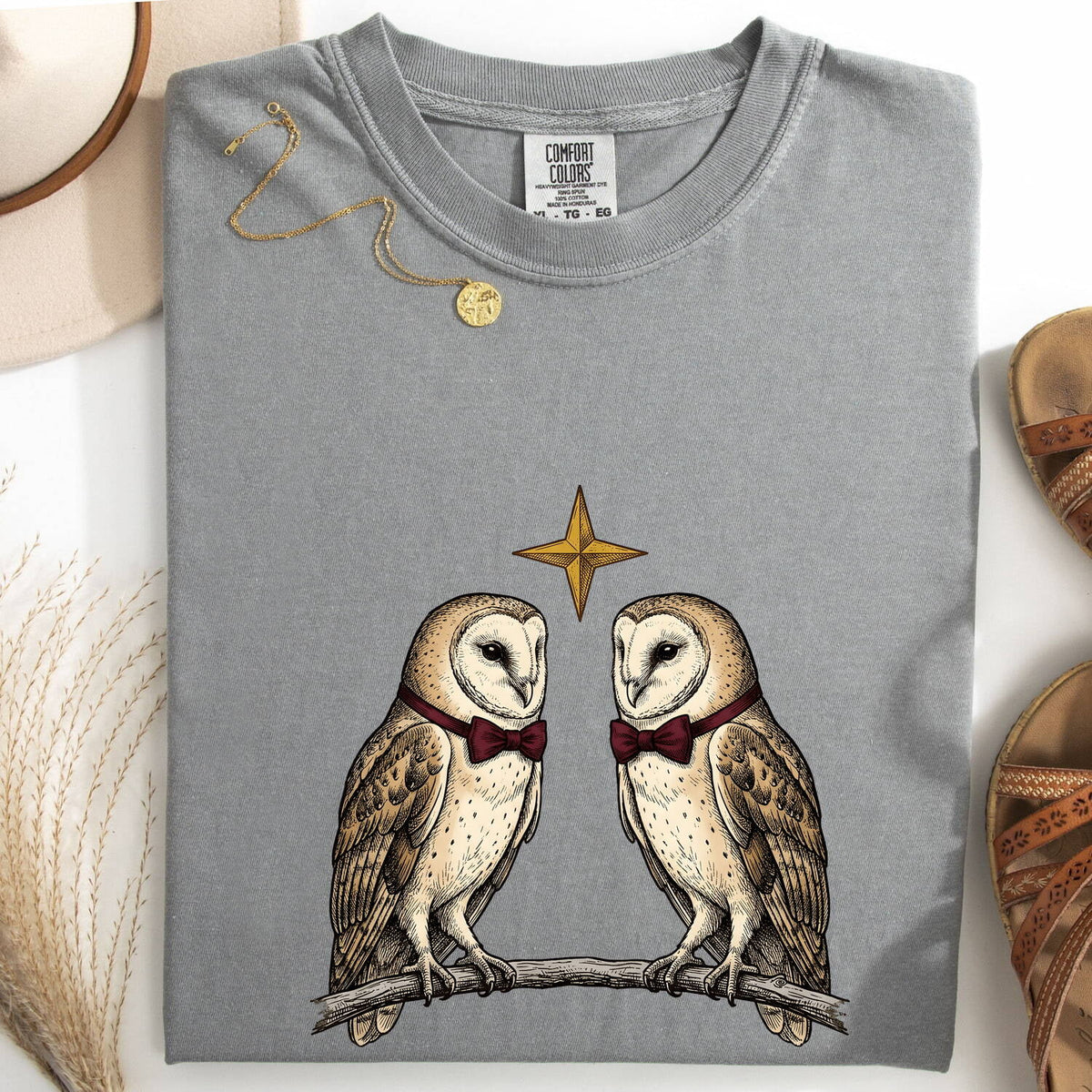 Barn Owl Couple Shirt, Vintage Woodland Bird Graphic Tee