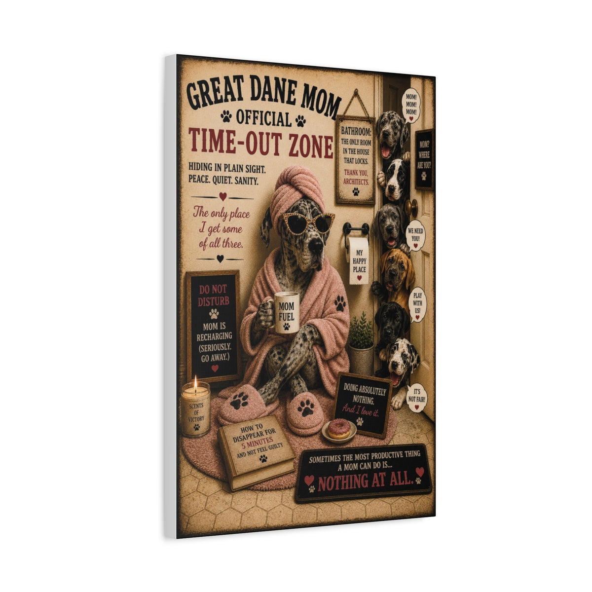Funny Time Out Zone Canvas, Great Dane Dog Wall Art, Ready to Hang