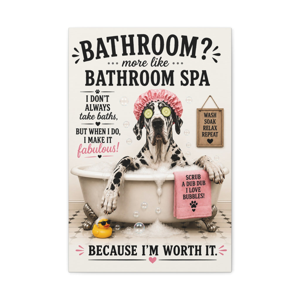 Funny Bathroom Spa Canvas, Great Dane Dog Wall Art, Ready to Hang
