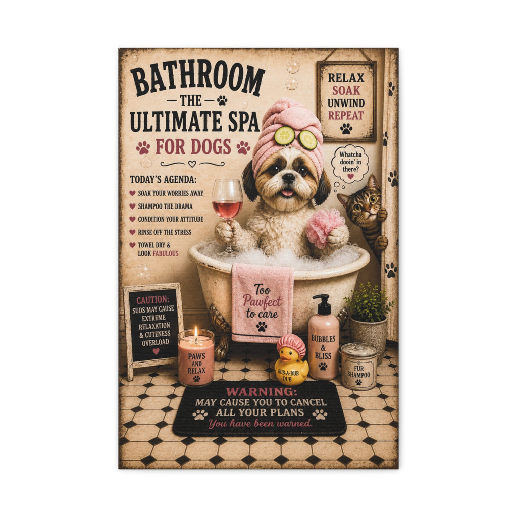 Funny Dog Spa Bathroom Canvas, Shih Tzu Wall Art, Ready to Hang