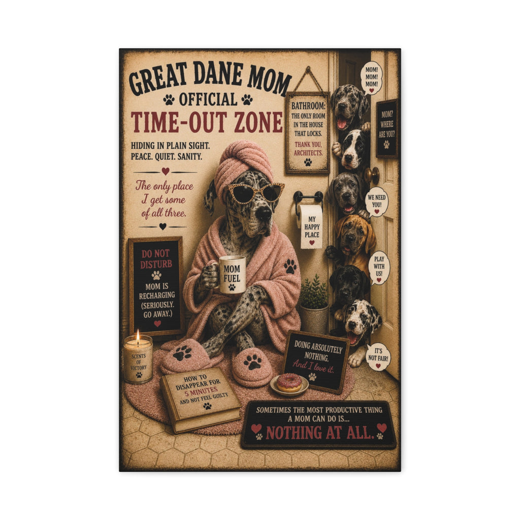 Funny Time Out Zone Canvas, Great Dane Dog Wall Art, Ready to Hang
