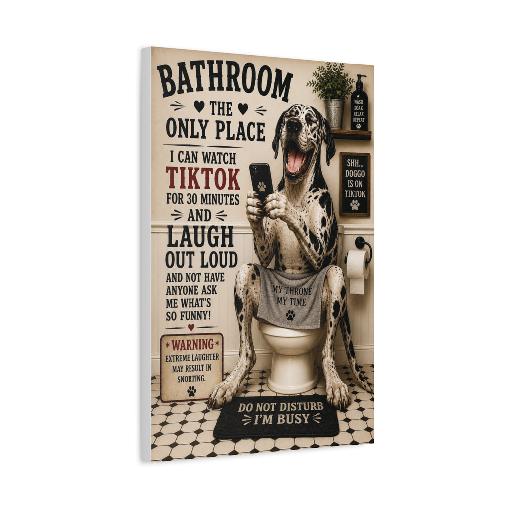 Funny Bathroom Canvas, Dog on Toilet Wall Art, Ready to Hang