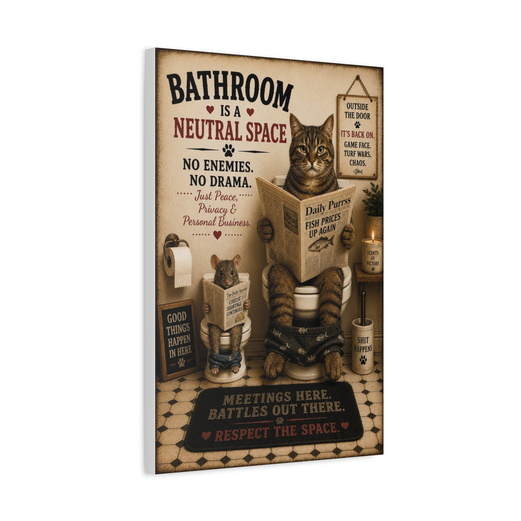 Funny Cat Bathroom Canvas, Cat and Mouse Wall Art, Ready to Hang