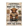 Funny Highland Cow Bathroom Canvas, Wipe the Seatie Wall Art, Ready to Hang